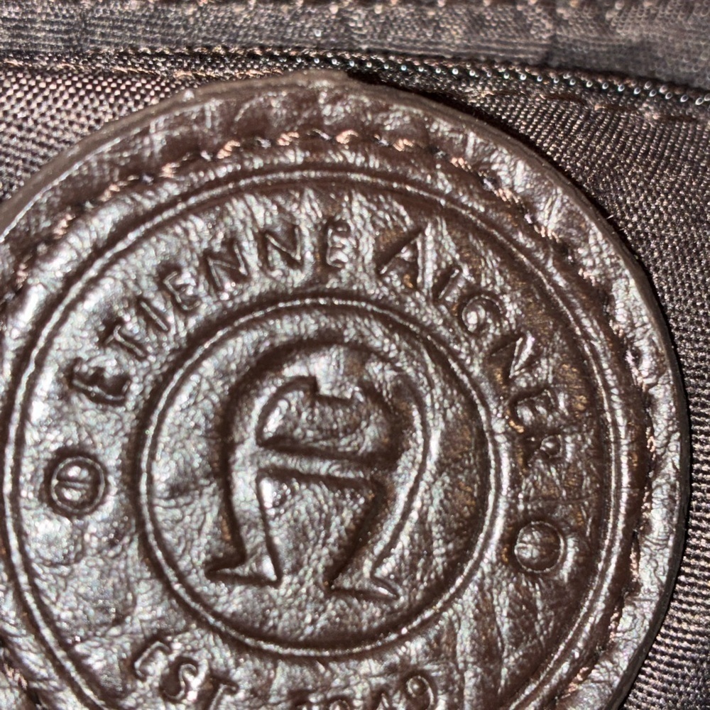 Vintage 90s Etienne Aigner Shoulder Bag Purse Jacquard Logo Leather Brown - Picture 10 of 10